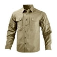 thumbnail image 5 of Men Cargo T Shirts Long Sleeve Fishing Shirts Hiking Tees Cooling Quick Dry Tops Outdoor Button Down Tactical Solid Shirt Tops with Pockets, 5 of 5