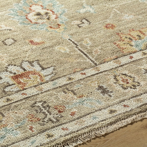 Hauteloom Erie Wool Living Room, Bedroom Area Rug - Traditional - Tan, Dark Brown, Yellow - 2' x 3'