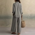 thumbnail image 4 of BRELIL Women Plus Size Two Piece Outfits Sets Long Sleeve Collared Button Shirt Wide Leg Pants Casual Lounge Set Solid Boho Vacation Travel Matching Tracksuit, Gray 2XL, 4 of 6