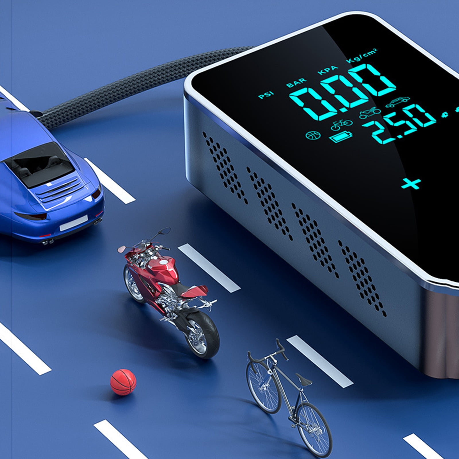 45W Portable Wireless Car Tire Inflator Air Compressor 150Psi With Touch Screen Led Light Power Bank 3600Mah