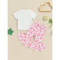 thumbnail image 4 of Bagilaanoe 2pcs Toddler Baby Girl Pants Set Letter Short Sleeve T Shirt Tops + Flare Trousers 6M 12M 18M 24M 3T 4T Kids Casual Clothes, 4 of 8