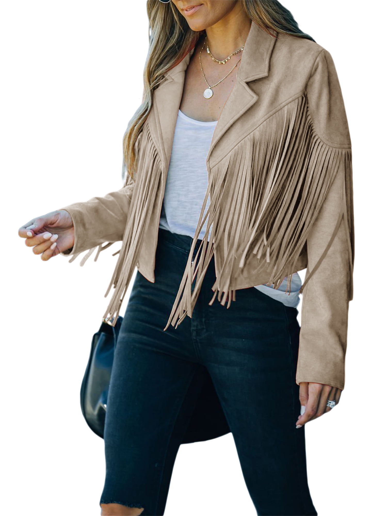 Women's Leather Jackets Solid Open Front Cardigan Lapel Long Sleeve Lightweight Coat Zipper Cropped Jacket 
