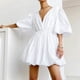 thumbnail image 4 of Vestido plisado para mujer, vestido de fiesta con cuello en V y manga abullonada, vestidos elegantes sencillos para mujer FLhrweasw Nuevo, 4 of 9