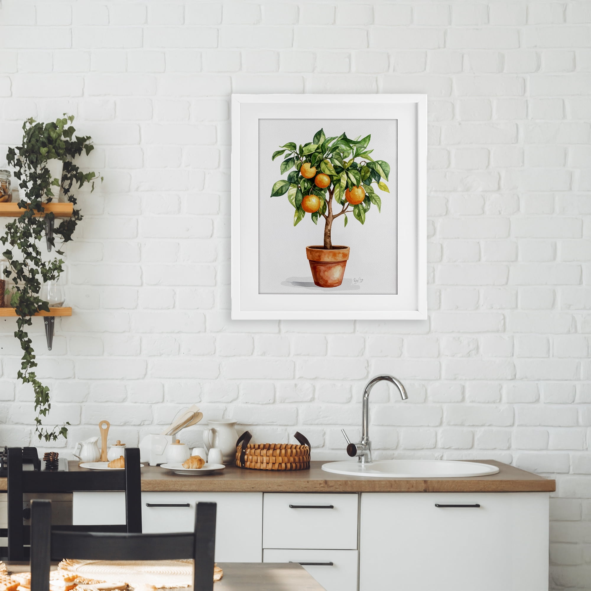 Stupell Industries Potted Orange Tree White Framed Print Under Glass, design by Shelly Craig