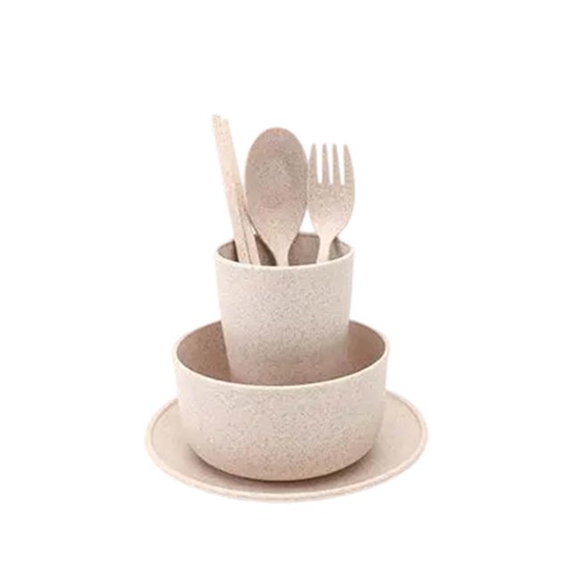 Feltree 6pc Bowl Cup Spoon Fork Chopsticks Tableware Portable Home Going Out Tableware Set