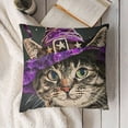 thumbnail image 3 of SHANXI Halloween Cat Pillow Covers 18x18 Inch Cute Cat with Purple Witch Hat Spooky Throw Pillow Cases Cotton Linen Halloween Farmhouse Decor Cushion Cover 22x22in, 3 of 5