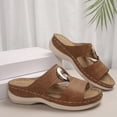 thumbnail image 4 of KIJBLAE Women's Stitched Metal Buckle Wedge Flip Flops, Fashion Comfort Open Toe Casual Beach Summer Vacation Slippers Brown 36, 4 of 9