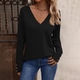 thumbnail image 2 of ManxiVoo Modern V Neck Button Down Shirt Long Sleeve Loose Fit Casual Top for Women Soft Everyday Comfortable Tunic Style Blouse L Size Black, 2 of 8