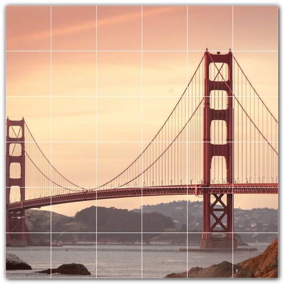 Picture-Tiles.com: Bridge Ceramic Tile Wall Mural WAL500273-66S. 25.5"W x 25.5"H using (36) 4.25" x 4.25" Ceramic Tiles-Satin Finish