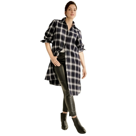 Ellos Plus Size Flannel Button-Front Mega Tunic