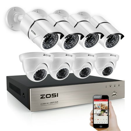 8 Channel Dvr Board ZOSI 1080p HD 8 Channel DVR Video Security System with 4 Bullet and 4 Dome Weatherproof 2.0MP Cameras 100ft IR Night Vision ()