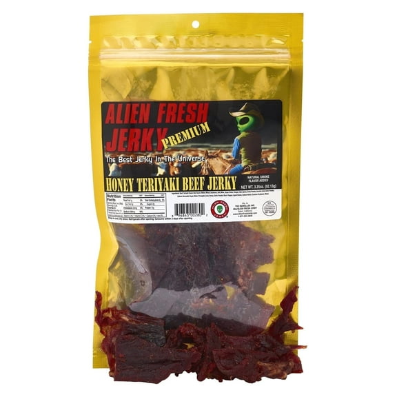 Alien Fresh Jerky - Classic - Honey Teriyaki - Premium Beef - Low Calorie Snack - The Best Jerky In The Universe - 3.25 OZ - Made In USA