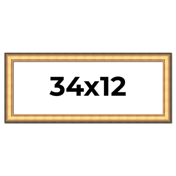 34x12 Frame Gold Plein Aire Solid Wood Picture Frame Width 2 Inches | Interior Frame Depth 0.5