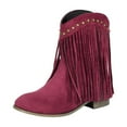thumbnail image 2 of Women Ankle Boots Women's Fashionable Casual Versatile Cool Winter Tassel Sleeve Boots Short Boots Thick Heel Ankle Boots Wine 42, 2 of 9