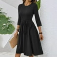thumbnail image 5 of WTOBBY Women's Classic Solid Color Waistband Round Neck 3/4 Sleeve Dress, Flowy Midi Sundress with Timeless Style for Various Occasions,Black XL, 5 of 5