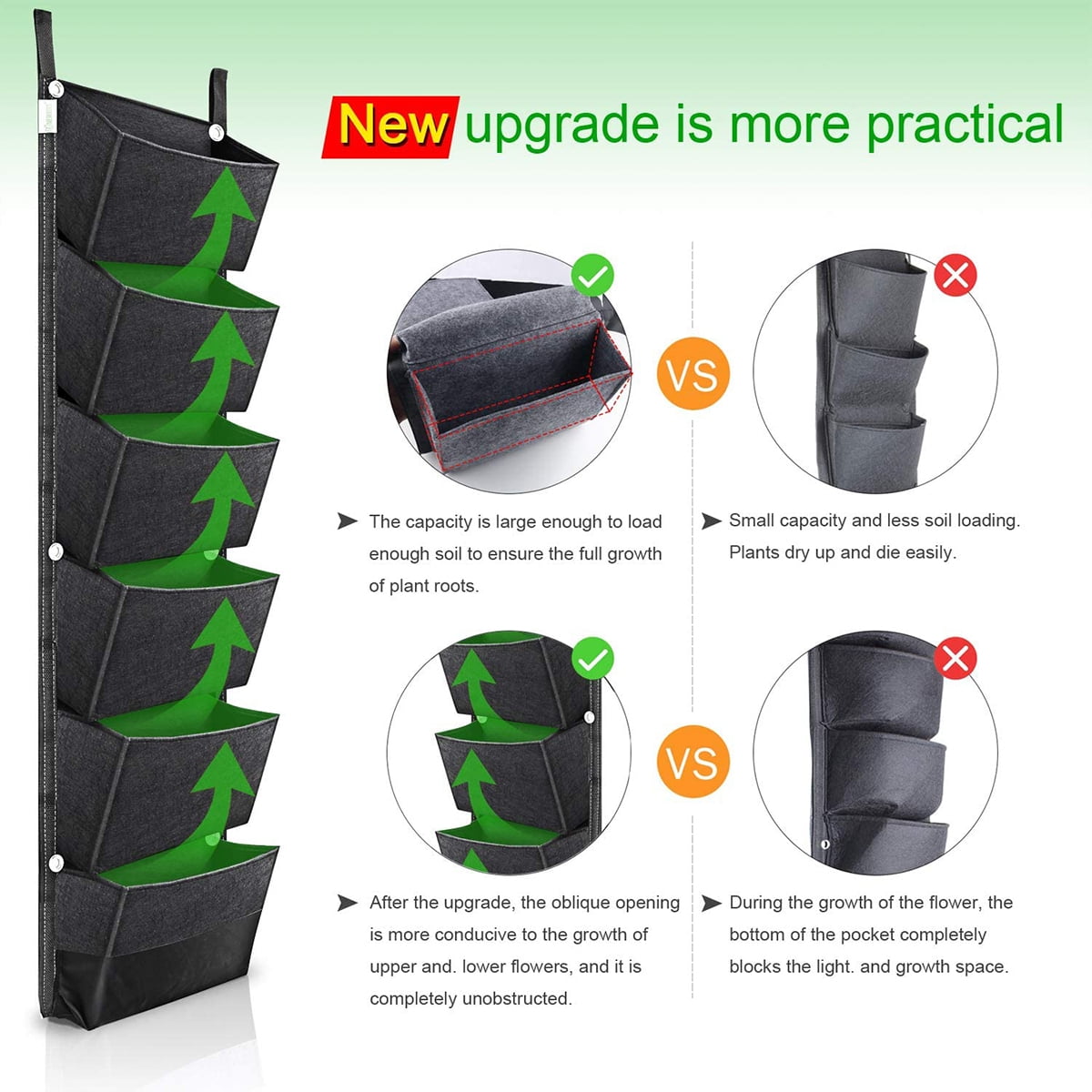 Kepooman Vertical Waterproof Hanging Garden Planter with 6 Felt Pockets, Black Kepooman Vertical Waterproof Hanging Garden Planter with 6 Felt Pockets, Black