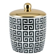 Derby Black/White with Gold Ceramic Cotton Ball Jar by Allure Home Creation