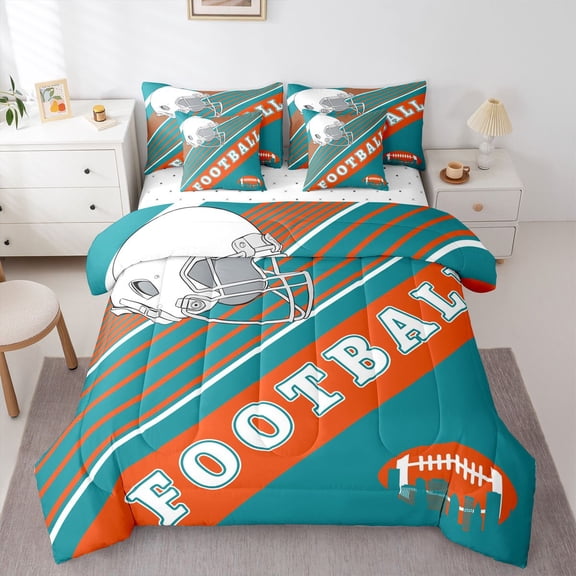 American Football Comforter Sets Twin Size 3D Football Bedding Bed In A Bag(Comforter Fitted Flat Sheet 2 Pillowcases 2 Throw Pillow Covers) 7 Pieces Sports Bed Set