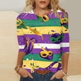 thumbnail image 1 of TIMIFIS Hauts à Manches 3/4 pour Femmes Décontracté Ample Mardi Gras Imprimé Col Rond T-Shirt Chandail Tops de Fête, 1 of 5