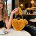 thumbnail image 4 of JHyouerji Purse Heart Shaped Yellow Furry Purse Faux Fur Shoulder Bag Cute Fluffy Handbag for Women, 4 of 7