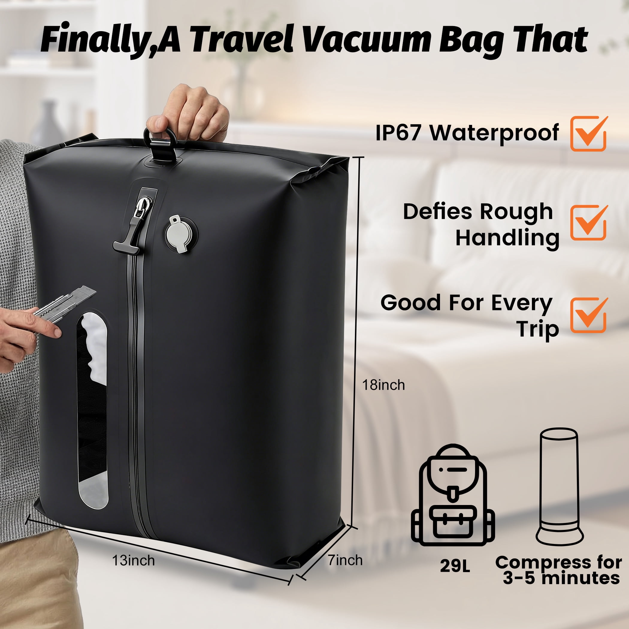 Nazano Vacuum Bags  for Travel with USB Pump, 29L Each, IP67 Waterproof, Portable Compression for Suitcase, Clothes (2 Pack)