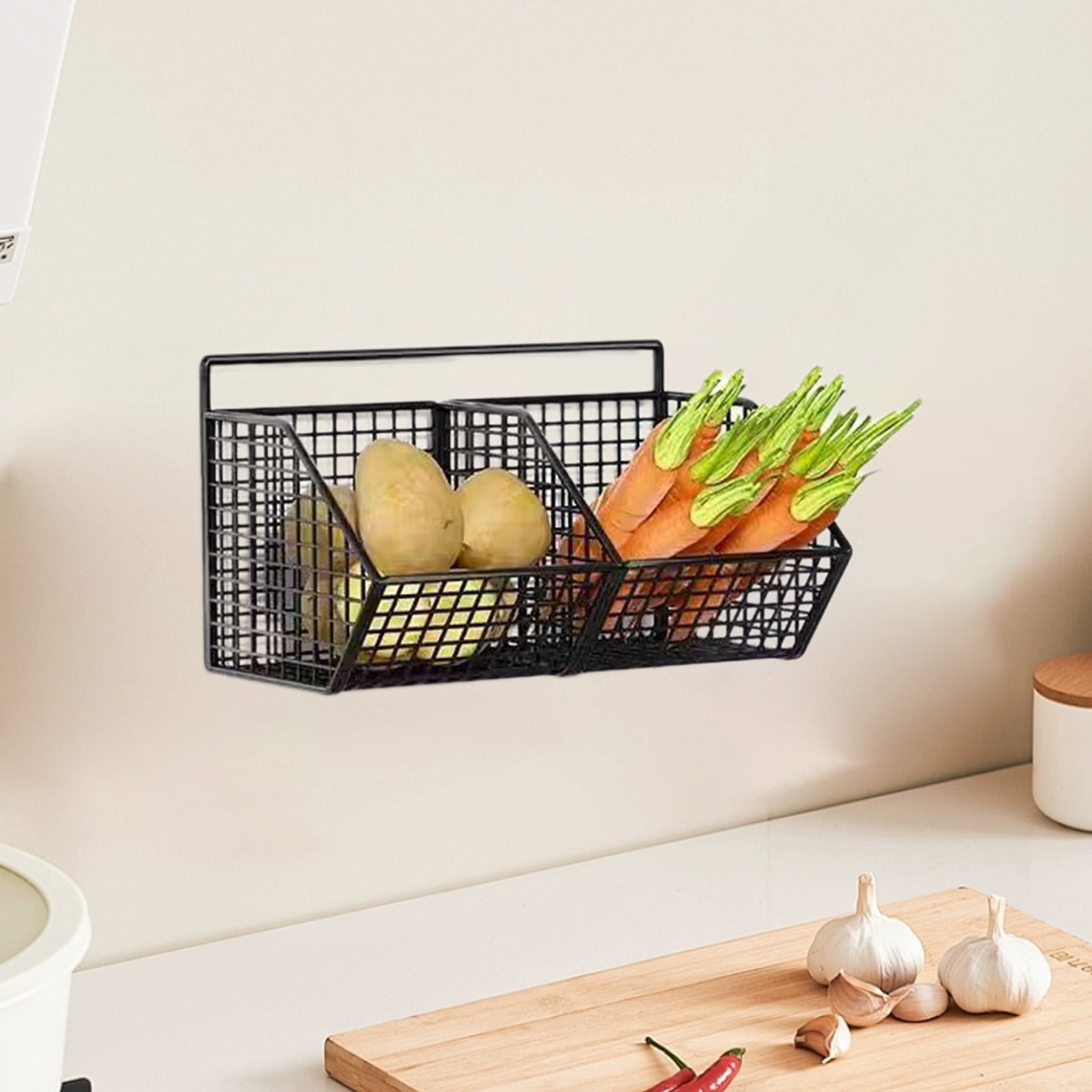 Panier Suspendu En Osier Fait Main - Pour Rangement Ail, Gingembre, Fruits, Décoration Murale Rustique (taille M, Beige)
