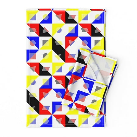 

Printed Tea Towel Linen Cotton Canvas - Bauhaus Geometric Color Triangles Squares Check Circle Colors Print Decorative Kitchen Towel by Spoonflower