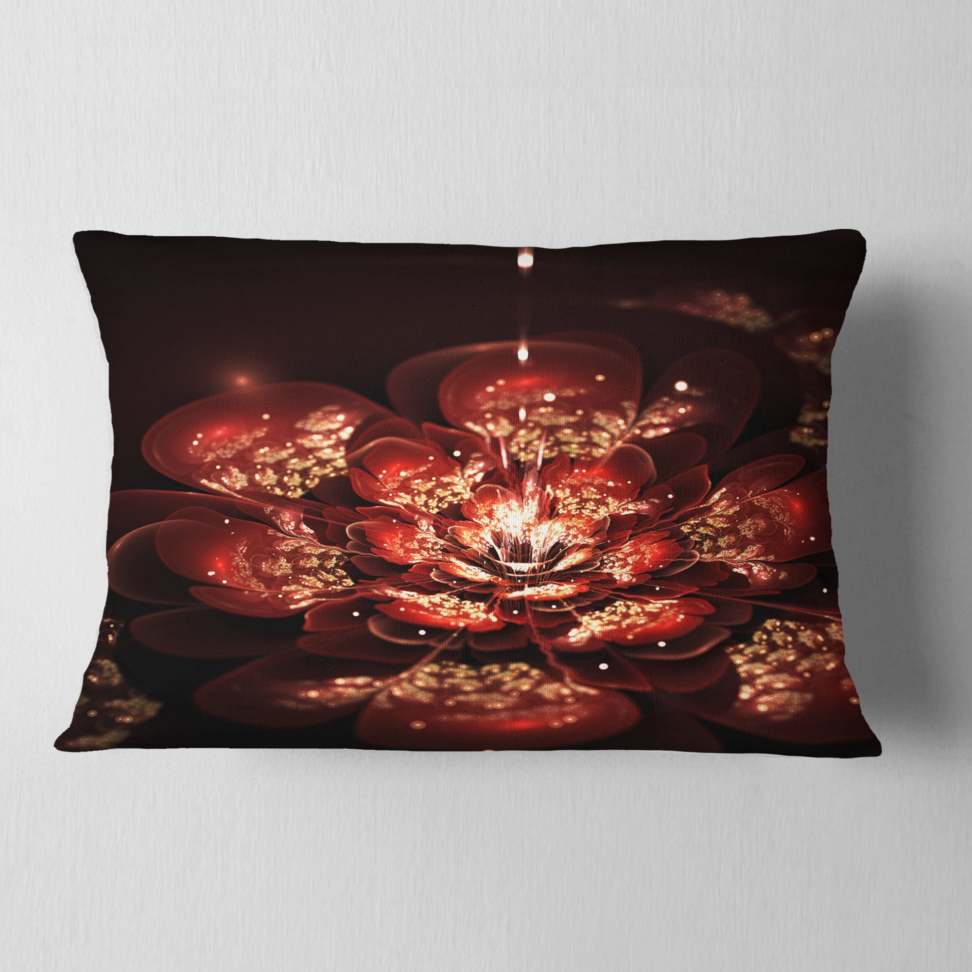 Designart Red Flowers in Fractal Pattern - Floral Throw Pillow - 12x20