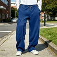 thumbnail image 5 of Men's Casual Baggy Sweatpants Wide Leg Golf Travel Pants Streetwear Joggers with Back Pockets Size 3XL Blue, 5 of 8