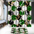 thumbnail image 2 of 4 Pcs Bathroom Shower Curtain Set,Bathroom Sets with Rugs(Bath Mat,U Shape and Toilet Lid Cover Mat) and 12 Hooks,Sky Blue Honeycomb Marble, 2 of 7