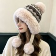 thumbnail image 4 of SYMOID Womens Faux Faux Fur Trapper Hat with Fair Isle Knit and Pom Poms, Khaki, One Size Hats,Size Free Size, 4 of 6