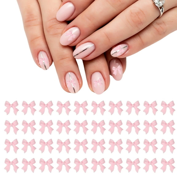 Uxcell Nail Bows, 3D Flowers for Nails Acrylic Resin Bows Art Accessories for DIY, 100 Pcs Light Pink