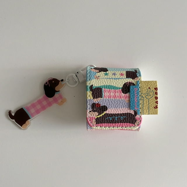 Cute Dachshund Dog Colorful Stripes Soft Leather Pendant Shockproof Protective Case Cover For AirPods 1 2 3 AirPods Pro Pro 2