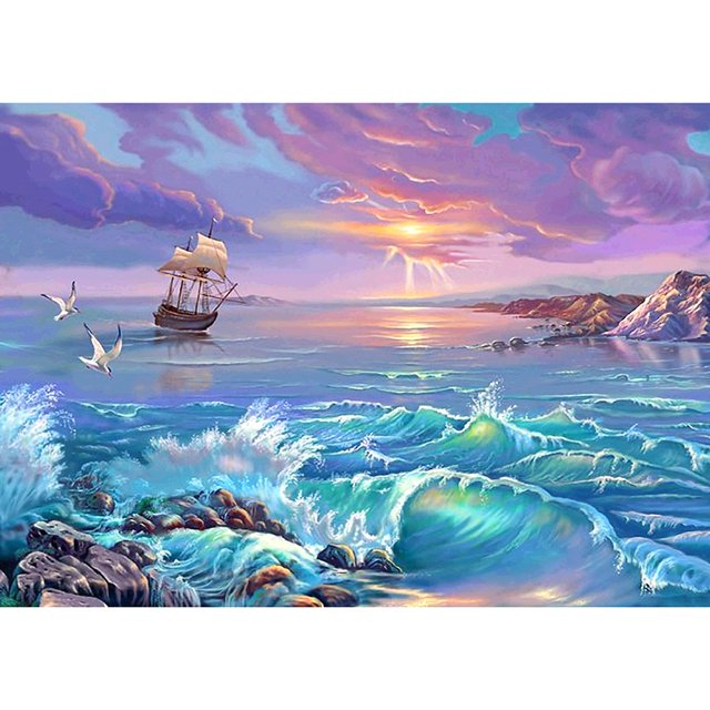 Wdftyju Punto de cruz completo algodón lago natural 11CT Handiwork DIY Stamped Wall Craft Kit Wdftyju 5ek8fa0yj8ry8jn1