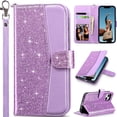 thumbnail image 1 of ULAK Wallet Case for iPhone 13 for Women Girls, Kickstand Phone Case with Card Holder for Apple iPhone 13 6.1 inch 2021, Bling Purple, 1 of 9