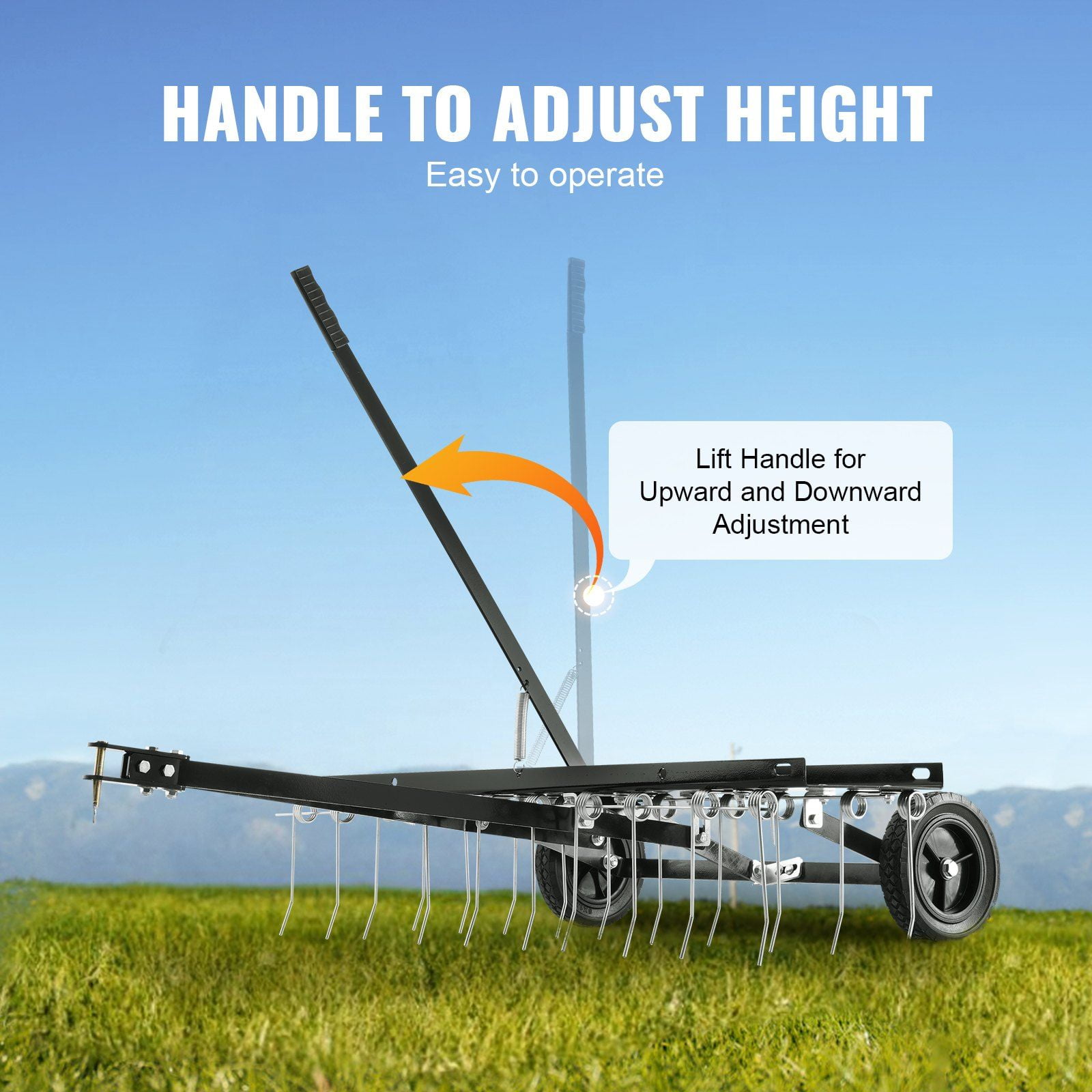 40 Inch Tow Behind Dethatcher with 20 Spring Steel Tines Lift Handle for ATV Mower Garden Farm Grass