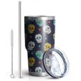 thumbnail image 2 of 30oz Navy Colorful Skull Pattern Tumblers Stainless Steel Tumbler with Lid and Straw,Vacuum Insulated Double Wall Travel Tumbler Cups Mug with Cleaning Brush for Coffee,Tea, 2 of 7