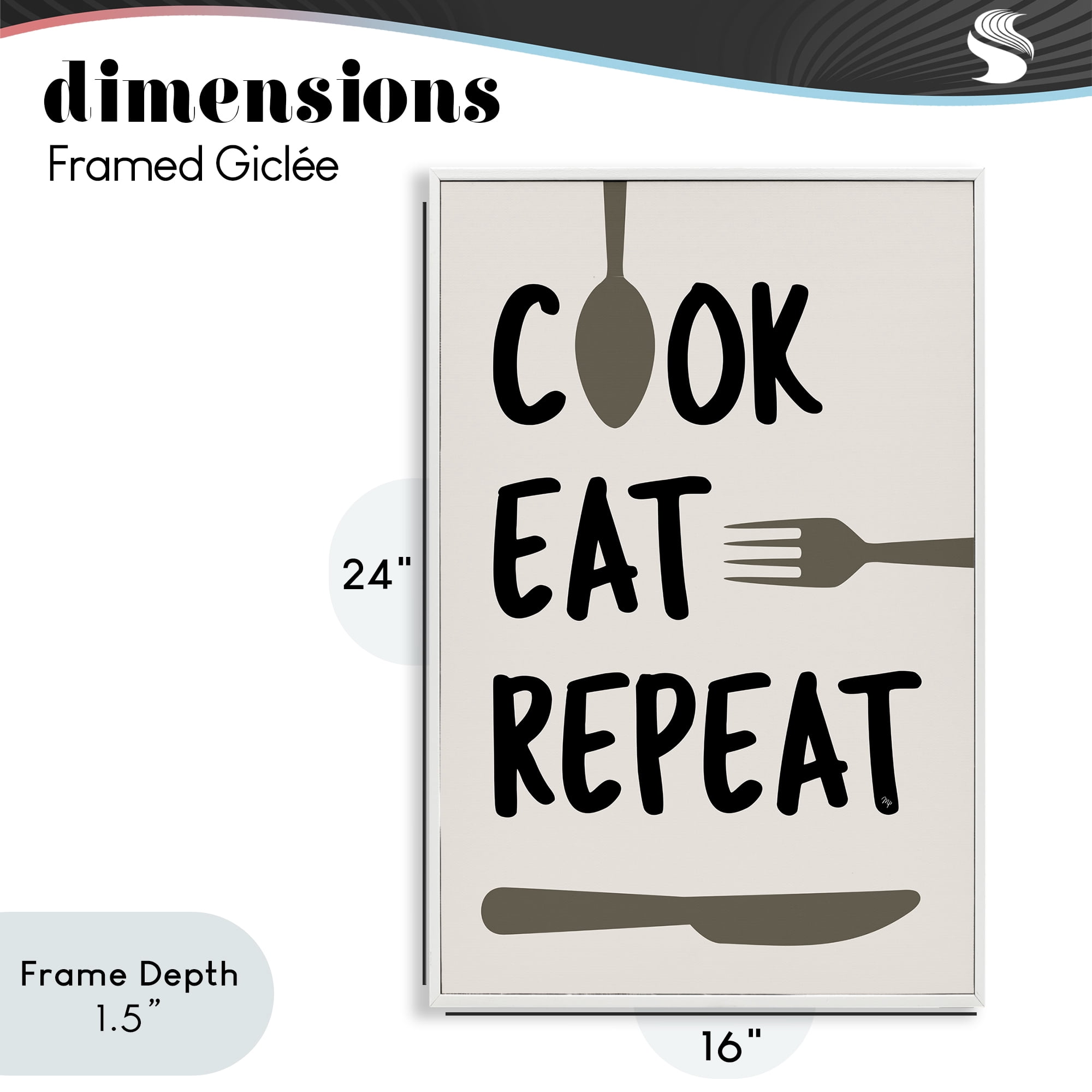 Stupell Industries Cook Eat Repeat with Utensils White Framed Giclee Art, design by Martina Pavlova