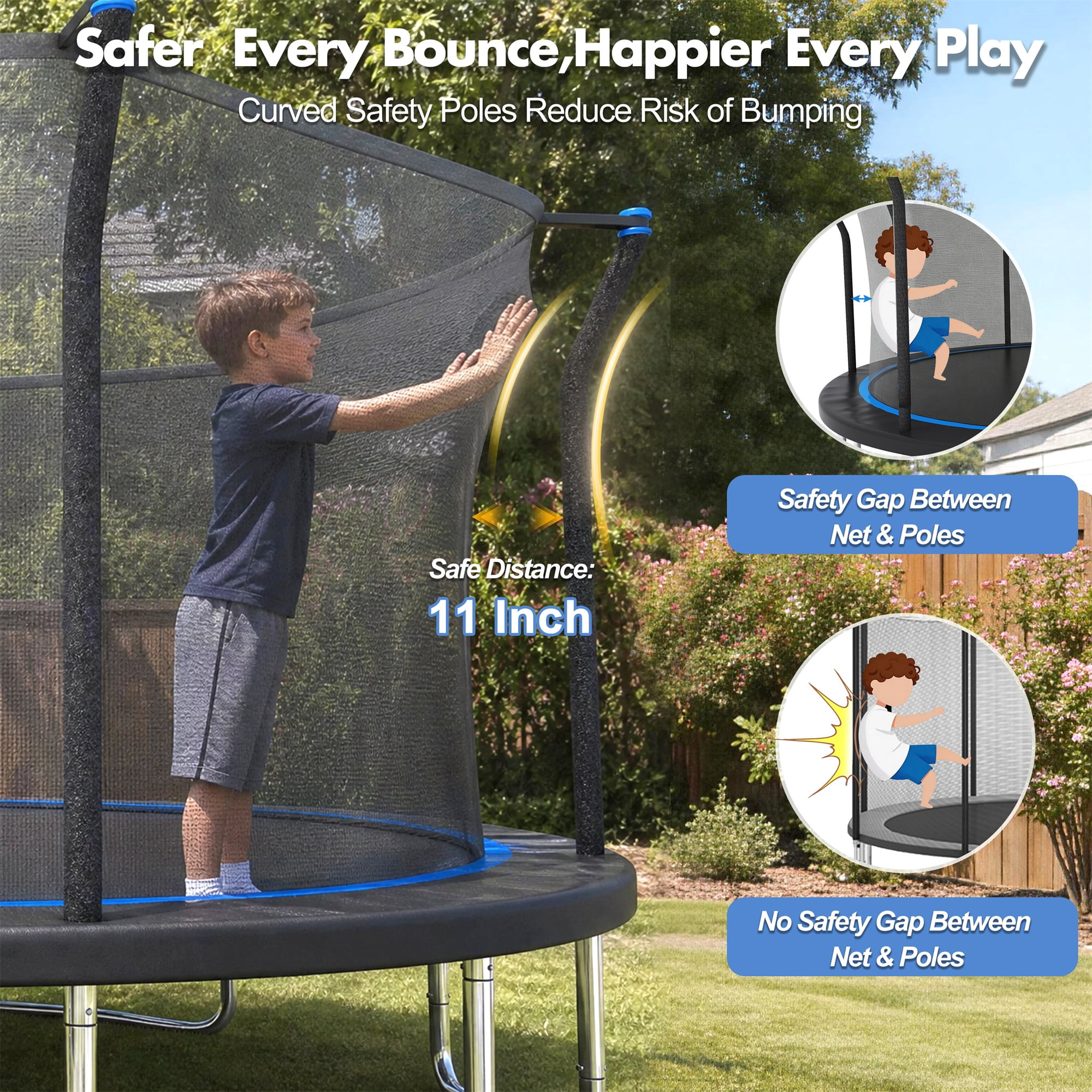 Alvantor 14Ft Trampoline for Kids, Recreational Trampoline with Enclosure Net and Ladder Blue