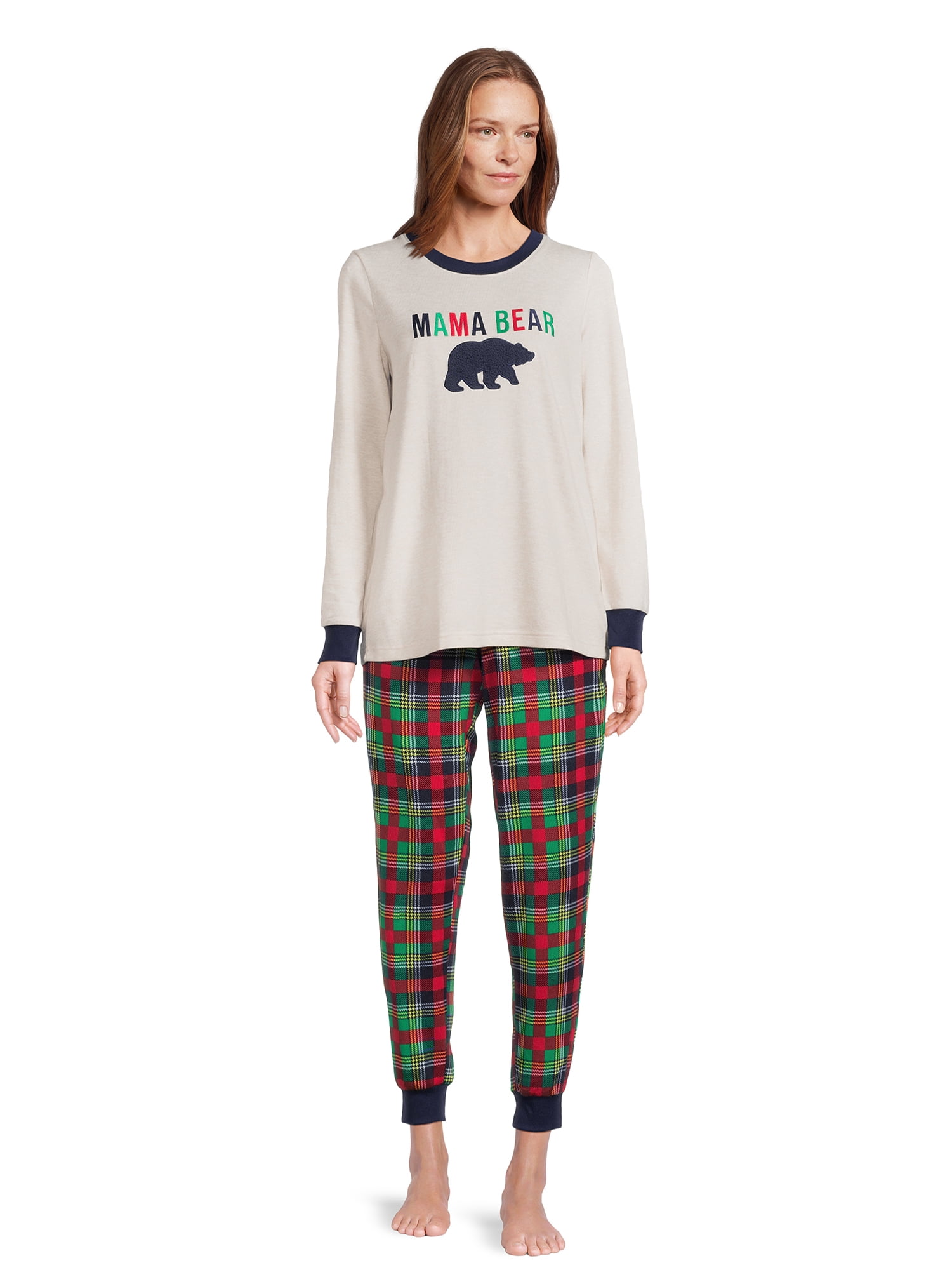 Dearfoams Women's Plaid Bear Matching Family Pajamas Set, 2-Piece, Sizes S-3X