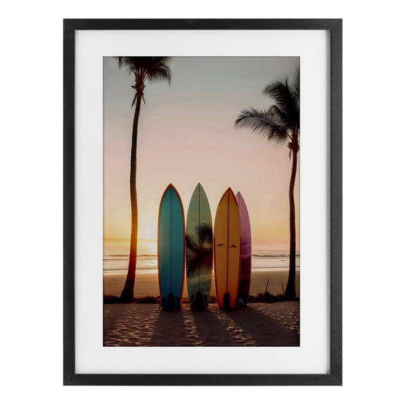 Stupell Industries Coastal Four Surfboards at Sunset Black Framed Print Under Glass, 14 x 20, by Creative Studio
