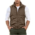 thumbnail image 2 of LEKWK Vest for Men Full Zip Stand Collar Sleeveless Jacket with Multi Zipper Pockets Lightweight Windproof Casual Outdoor Wear for Hiking Golf Fishing Khaki L, 2 of 6