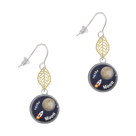 Delight Jewelry Silvertone Domed To the Moon Rocket Goldtone Leaf French Earrings
