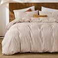 thumbnail image 2 of Brown Striped Duvet Cover Set Queen Size, 100% Natural Cotton Linen Like Duvet Cover Set with Zipper Closure & 8 Corner Ties, Brown Khaki Soft Reversible Bedding for All Seasons, 2 of 12