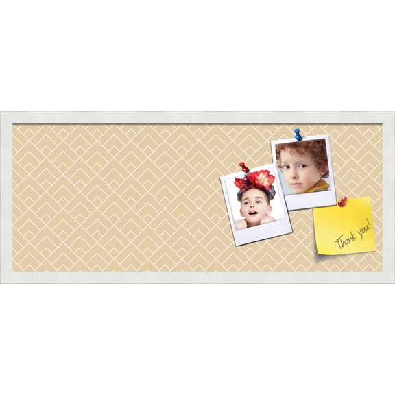 PinPix 30x12 Custom Cork Bulletin Board Peaks Modern Pattern Beige Poster Board Has a Fabric Style Canvas Finish, Framed in Peaks Modern Pattern Beige, by ArtToFrames (PinPix-1792)