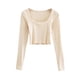 thumbnail image 3 of Txlixc Blusa de corte de punto sólido de manga corta, manga larga y cuello redondo profundo para mujeres fiesta de ocio callejero blusa de primavera y otoño callejero Txlixc moda, 3 of 4