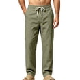 thumbnail image 2 of Hvogkswy Linen Pants Men, Solid Drawstring Elastic High Waist Casual Long Pants with Pockets Thin Breathable Home Vacation Linen Pants, 2 of 7