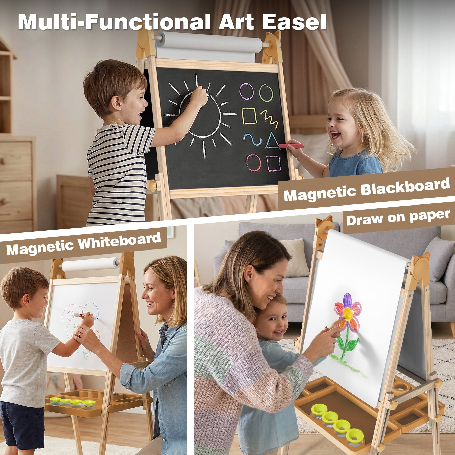 JOYOOSS Easel for Kids Ages 4-8 Easels for Toddlers Art Kids Easel Ages 8-12 Wooden Drawing Easels Double-Sided Magnetic Whiteboard Chalkboard with Paper Roll for Kid Dry Erase Board