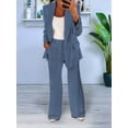 thumbnail image 3 of Blazer Sets Women 2 Piece Outfits Plus Size Women Business Casual Long Sleeves Lapel Top Straight Leg Pants Suits Blue M, 3 of 4
