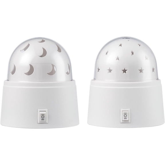Globe Electric 13767 Rotating Projector Star and Moon LED Integrated Night Lights 2-Pack, 1x Star, 1x Moon, Battery Operated, 30 Min Timer, On/of Button, White Finish